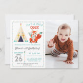 Woodland Wild One Fox Boho Boy 1ste verjaardag Fot Kaart (Voorkant)