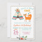 Woodland Wild One Fox Boho Girl 1ste verjaardag Kaart (Voorkant)