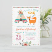 Woodland Wild One Fox Boho Girl 1ste verjaardag Kaart (Staand voorkant)