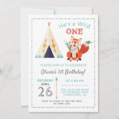 Woodland Wild One Fox Boho Teepee Boy1st Birthday Kaart (Voorkant)