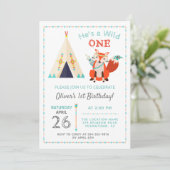 Woodland Wild One Fox Boho Teepee Boy1st Birthday Kaart (Staand voorkant)