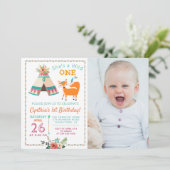 Woodland Wild One Fox Teepee 1e verjaardag Foto Kaart (Staand voorkant)