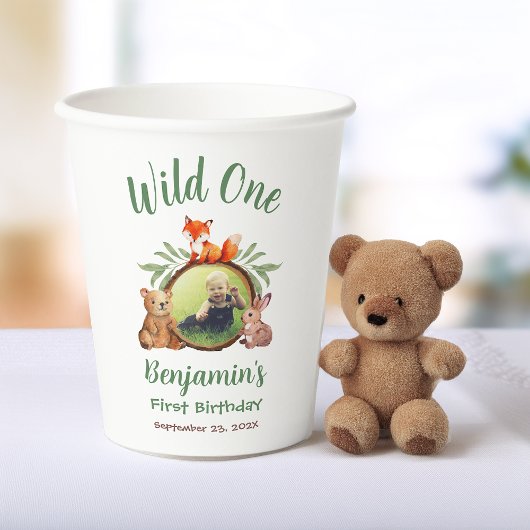 Woodland Wild One Photo Animal Waterverf Birthday Papieren Bekers