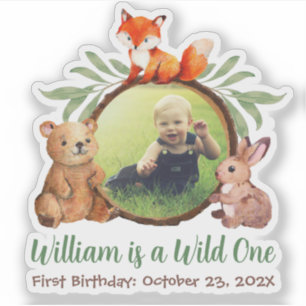 Woodland Wild One Photo Cute Animals 1e verjaardag Sticker