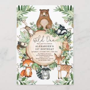 Woodland Wild One Rustic Greenery Animals Birthday Kaart