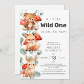 Woodland Wild One Zoo Animals Baby Boy Shower Kaart (Voorkant / Achterkant)