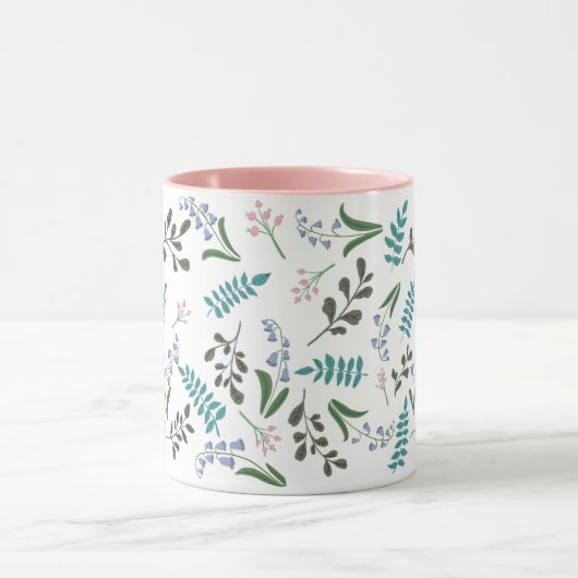 Woodland Wildflower 11 oz. Roze, witte keramische  Mok (Midden)