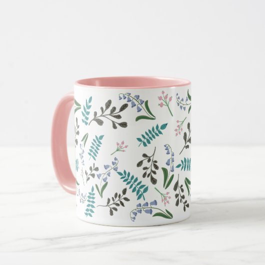Woodland Wildflower 11 oz. Roze, witte keramische  Mok (Voorkant links)