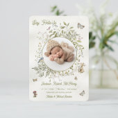 Woodland Wildflower Wreath Geboorte Baby Aankondig Kaart (Staand voorkant)