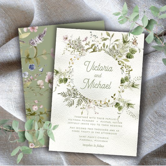Woodland Wildflower Wreath Wedding Kaart