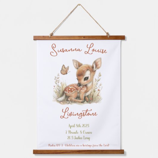 Woodland Wildflowers Gepersonaliseerde Baby naamst Hangend Wandkleed (Voorkant)
