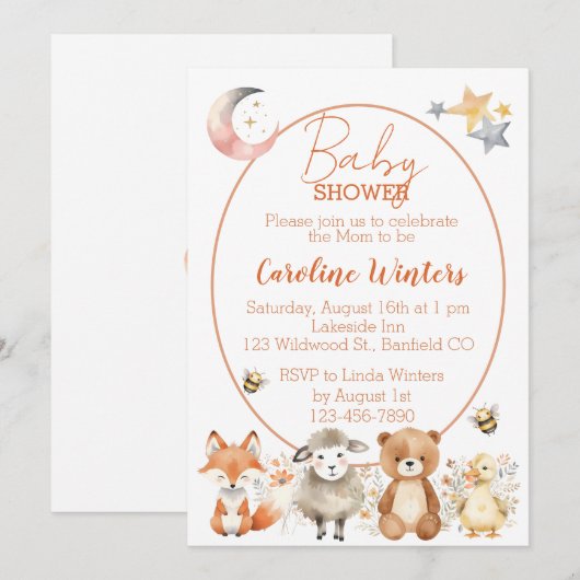 Woodland Wildlife Baby shower Kaart (Voorkant / Achterkant)