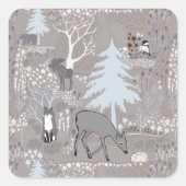 Woodland Wildlife Deer Fox Moose Vierkante Sticker (Voorkant)