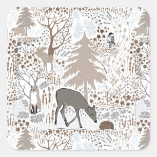 Woodland Wildlife Deer Fox Moose Vierkante Sticker