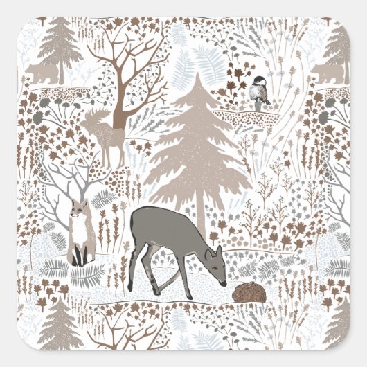 Woodland Wildlife Deer Fox Moose Vierkante Sticker (Voorkant)