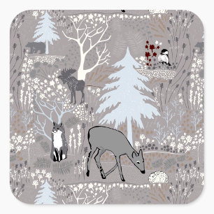 Woodland Wildlife Deer Fox Moose Vierkante Sticker