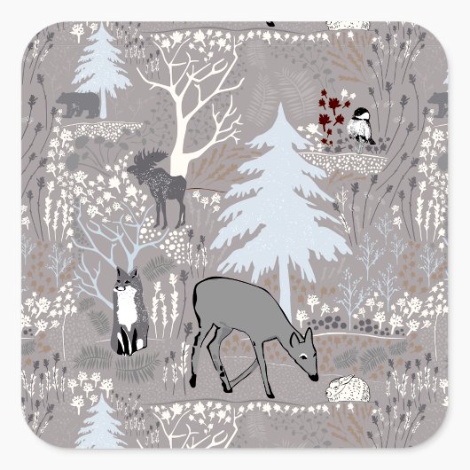 Woodland Wildlife Deer Fox Moose Vierkante Sticker