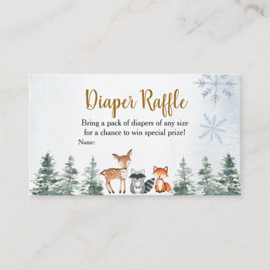 Woodland Winter Animal Baby shower Diaper Raffle Informatiekaartje (Voorkant)
