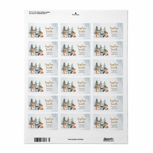 Woodland Winter Animal Forest Baby shower Adres Etiket (Full Sheet)