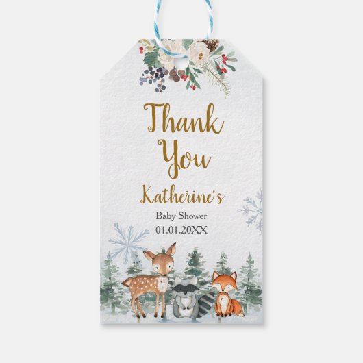 Woodland Winter Animal Forest Baby shower Cadeaulabel (Achterkant)