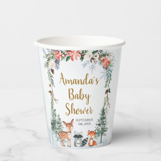 Woodland Winter Animal Forest Baby shower Papieren Bekers (Voorkant)