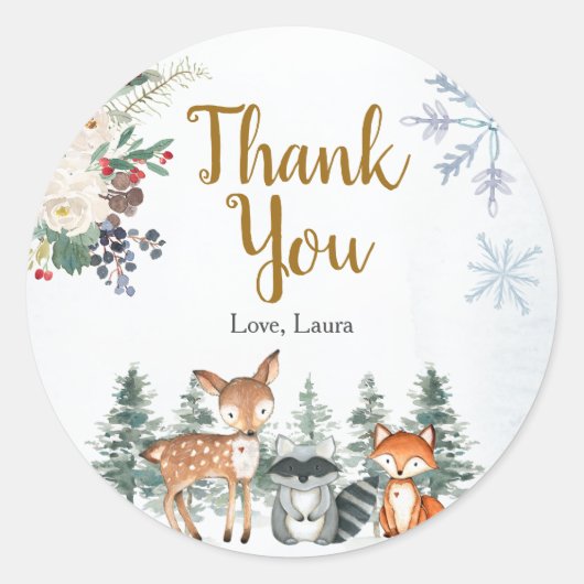 Woodland Winter Animal Forest Baby shower Ronde Sticker (Voorkant)
