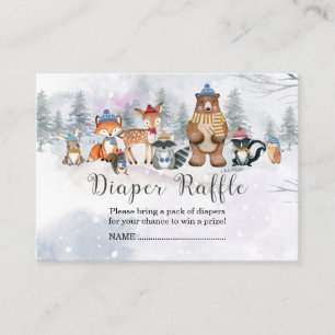 Woodland Winter Animals Diaper Raffle Informatiekaartje