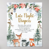 Woodland Winter Animals Forest Late Night Diapers Poster (Voorkant)