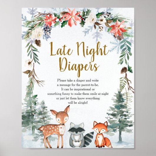 Woodland Winter Animals Forest Late Night Diapers Poster (Voorkant)