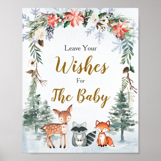 Woodland Winter Animals Forest Wishes for Baby Poster (Voorkant)