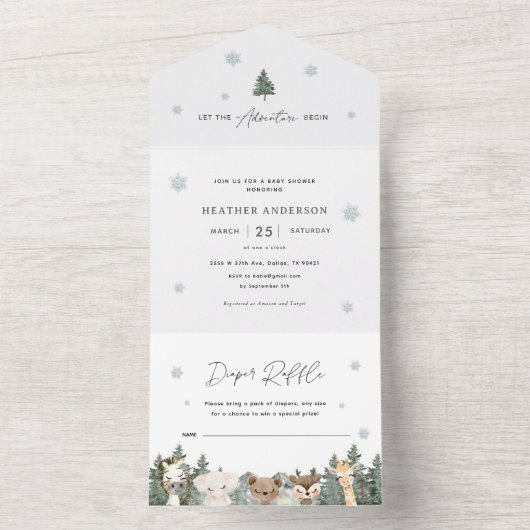 Woodland Winter Baby shower All In One Uitnodiging (Binnen)