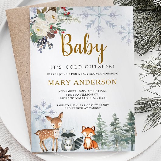 Woodland Winter Baby shower bosdieren Kaart
