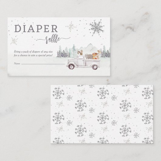 Woodland Winter Baby shower Diaper Raffle Informatiekaartje (Voorkant / Achterkant)