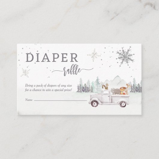 Woodland Winter Baby shower Diaper Raffle Informatiekaartje (Voorkant)