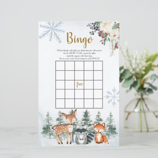 Woodland Winter Baby shower Forest Animal Bingo (Staand voorkant)