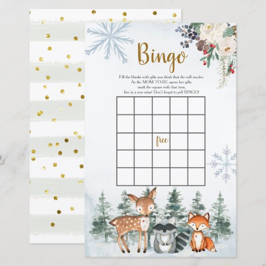 Woodland Winter Baby shower Forest Animal Bingo (Voorkant / Achterkant)