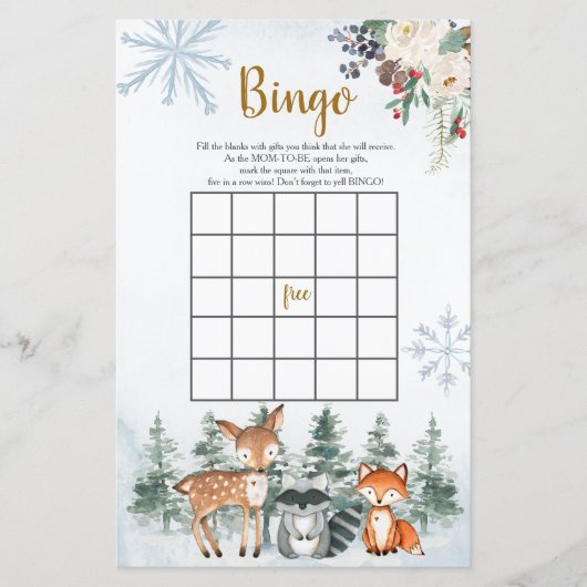 Woodland Winter Baby shower Forest Animal Bingo (Voorkant)