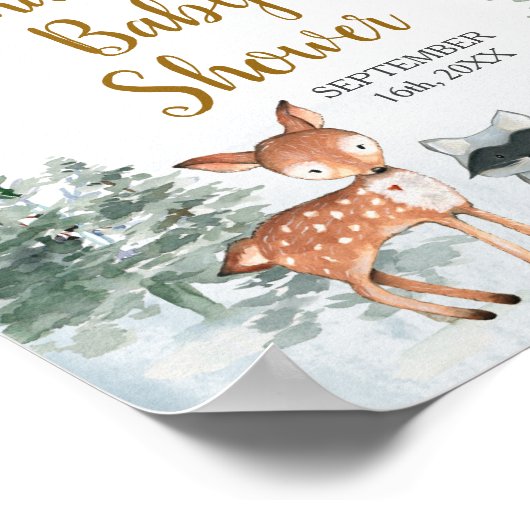 Woodland Winter Baby shower Forest Animals Welkom Poster (Hoek)
