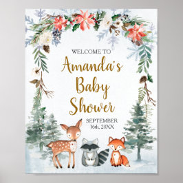 Woodland Winter Baby shower Forest Animals Welkom Poster