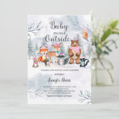 Woodland Winter Baby shower Meisje Uitnodigingsbos Kaart (Staand voorkant)