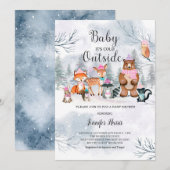 Woodland Winter Baby shower Meisje Uitnodigingsbos Kaart (Voorkant / Achterkant)
