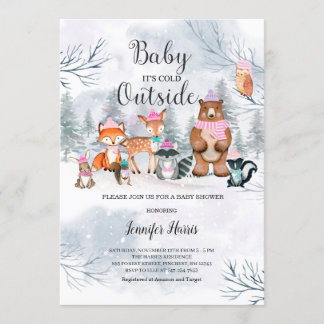 Woodland Winter Baby shower Meisje Uitnodigingsbos Kaart