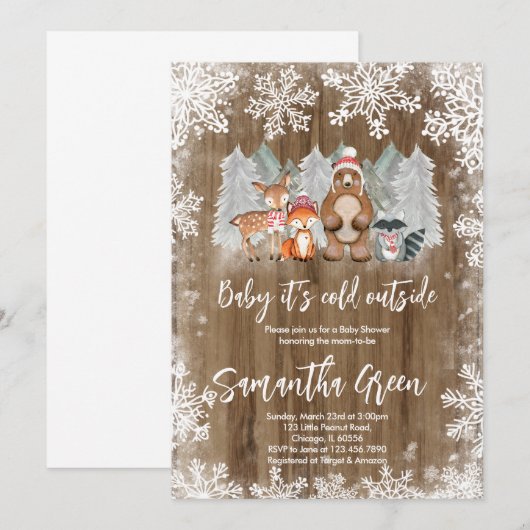 Woodland Winter Baby Shower Uitnodiging (Voorkant / Achterkant)