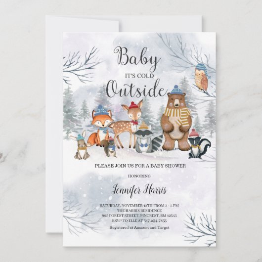 Woodland Winter Baby shower Uitnodiging (Voorkant)