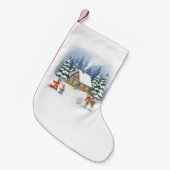 Woodland Winter Cabin Christmas Stocking Kleine Kerstsok (Voorkant (Hangend))