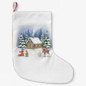 Woodland Winter Cabin Christmas Stocking Kleine Kerstsok (Voorkant)