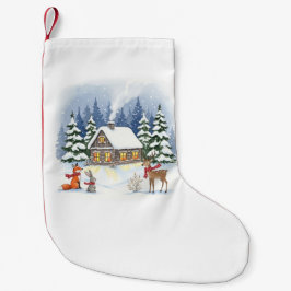 Woodland Winter Cabin Christmas Stocking Kleine Kerstsok
