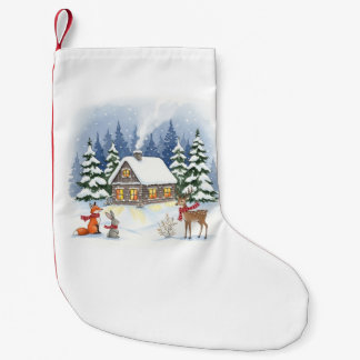 Woodland Winter Cabin Christmas Stocking Kleine Kerstsok