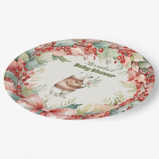 Woodland Winter Christmas Baby shower Papieren Bordje (Gekanteld)