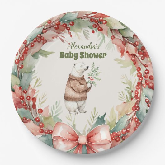 Woodland Winter Christmas Baby shower Papieren Bordje (Voorkant)